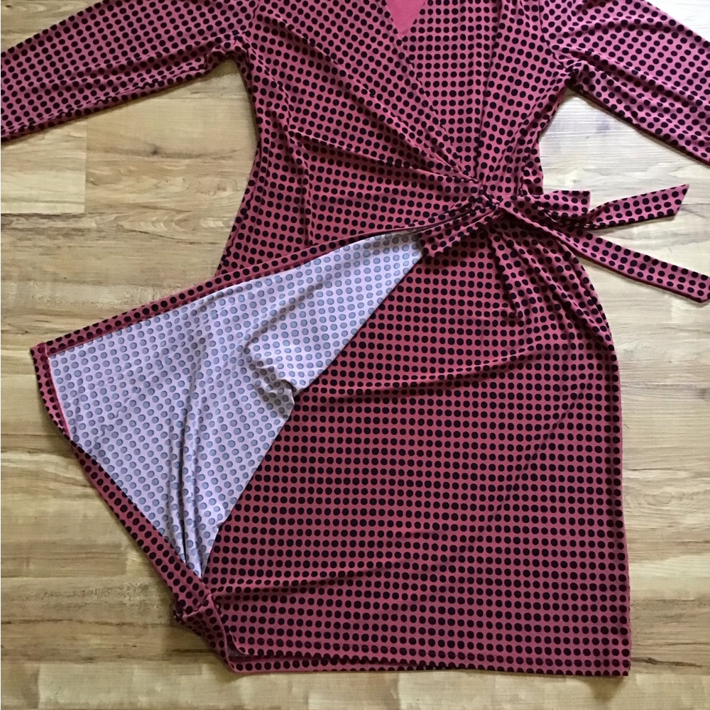 NWOT Anne Klein Classic Faux Wrap Dress Cinnamon & Black Polka Dot - Picture 10 of 14